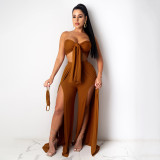 Sexy Solid Tube Top Split Pants Two Piece Sets HNIF-HN027