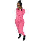 Casual Sports Solid Zipper Hoodie Two Piece Suits YIM-216