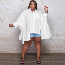 Plus Size Solid Long Sleeve Irregular Loose Blouse WAF-77246