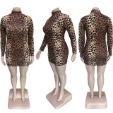 Plus Size Sexy Leopard Long Sleeve Mini Dress BGN-197