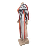Plus Size Striped Hooded Long Sleeve Maxi Dress QSF-51037