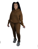 Solid Hoodies Long Pants Thick Two Piece Jogger Sets AIL-116