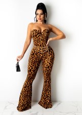 Sexy Leopard Off Shoulder Tube Jumpsuit (Without Chain) ANNF-6097