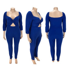 Plus Size Sexy Solid Knot Hollow Jumpsuit MNSF-8214