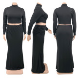 Plus Size Solid Full Sleeve Long Skirt 2 Piece Sets PHF-13243