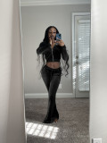 Solid Velvet Long Sleeve Zipper 2 Piece Pants Set FSL-F171