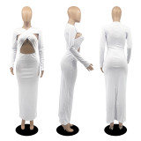 Sexy Solid Long Sleeve Hollow Slim Maxi Dress DDF-88122