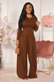 Casual Solid Long Sleeve Wide Leg Pants 2 Piece Suits YD-8522