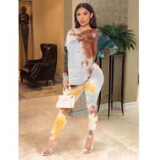 Tie Dye Long Sleeve Backless Knotted 2 Piece Pants Set ASL-6399