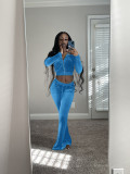 Solid Velvet Long Sleeve Zipper 2 Piece Pants Set FSL-F171