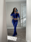 Solid Velvet Long Sleeve Zipper 2 Piece Pants Set FSL-F171