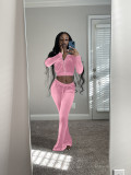 Solid Velvet Long Sleeve Zipper 2 Piece Pants Set FSL-F171