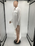 White Long Sleeve Turndown Collar High Split Maxi Dress RUF-8942