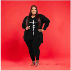 Plus Size Casual V Neck Split Top And Pants 2 Piece Suits YFS-10024