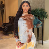 Tie Dye Long Sleeve Backless Knotted 2 Piece Pants Set ASL-6399