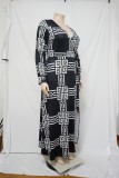 Plus Size Printed V Neck Long Sleeve Maxi Dress NNWF-7310