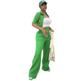 Casual Solid Short Sleeve Two Piece Pants Set JRF-3652