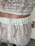 Sexy Lace Long Sleeve Hollow Out 2 Piece Pants Set NIK-261