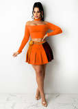 Sexy Slash Neck Long Sleeve Pleated Mini Skirt 2 Piece Sets (Without Chain)JRF-3651