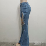 Plus Size Fashion Trend Ripped High-waist Flared Jeans HSF-2525