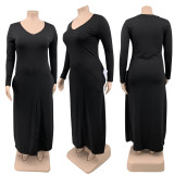 Plus Size Solid Long Sleeve Loose Maxi Dress QSF-51041