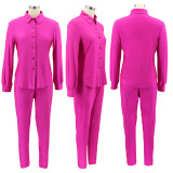 Plus Size Solid Long Sleeve Blouse And Pants 2 Piece Sets HNIF-051