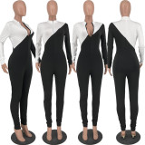 Casual Patchwork Zipper Long Sleeve Tight Jumpsuit YH-5241