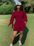 Plus Size Solid Long Sleeve Tie-Knotted Mini Dress SHA-86266