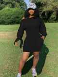 Plus Size Solid Long Sleeve Tie-Knotted Mini Dress SHA-86266