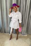 Casual Solid Long Sleeve Sashes Shirt Dress BS-1285