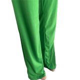 Solid Long Sleeve Zipper Coat+Loose Pants 2 Piece Suits HHF-9096