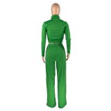Solid Long Sleeve Zipper Coat+Loose Pants 2 Piece Suits HHF-9096