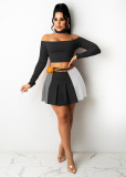 Sexy Off Shoulder Long Sleeve Pleated Mini Skirt 2 Piece Sets TR-1175