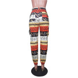 Colorful Printed Mid-Waist Pocket Casual Pants BS-1286