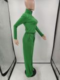 Green Long Sleeve Zipper Coat And Pants 2 Piece Suits XYMF-88080