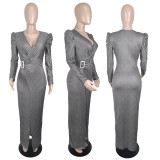 Sexy V Neck Long Sleeve Split Evening Dress YIY-5309