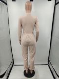 Solid Long Sleeve Zipper Bodysuit+Pocket Pants 2 Piece Suits XYMF-88079