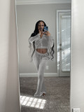 Solid Velvet Long Sleeve Zipper 2 Piece Pants Set FSL-F171