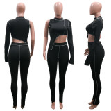 Sexy One Shoulder Irregular Top And Pants 2 Piece Sets SH-3890