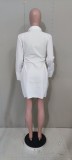 Plus Size White Slim-Waist Long Sleeve Shirt Dress MK-3063