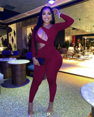 Sexy Solid Long Sleeve Hollow Out Jumpsuit FENF-177