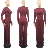 Solid Long Sleeve Hollow Pants 2 Piece Suits FOSF-8100