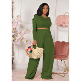 Plus Size Casual Solid Long Sleeve Two Piece Pants Set FOSF-8092