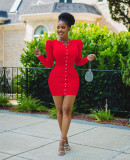 Plus Size Solid Puff Sleeve Slim Mini Dress BYMF-60085