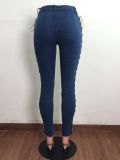 Denim Lace-Up Mid-Waist Skinny Jeans Pants LA-3287