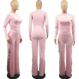 Solid Long Sleeve Hollow Pants 2 Piece Suits FOSF-8100