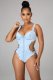 Denim Chain Hollow Out One-Piece Swimsuit LA-3281