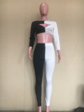 Contrast Color Hollow Crop Top And Pants 2 Piece Sets ORY-5205