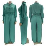 Plus Size Solid Long Sleeve Two Piece Pants Set MOF-6654