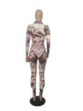 Sexy Printed Long Sleeve Bodysuit+Pants 2 Piece Sets SXF-23113
